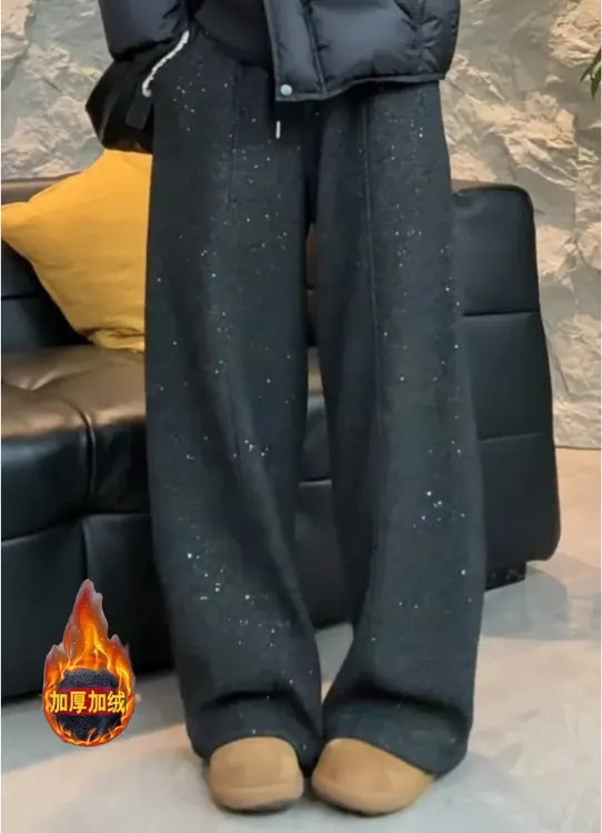 2025新款慵懒百搭休加绒加厚撒银弯刀裤