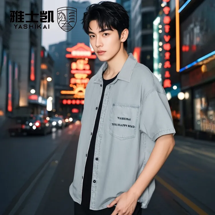 【与兰同行】男女款牛仔衬衫短袖夏季透气7A抗菌休闲舒适宽松衬衣