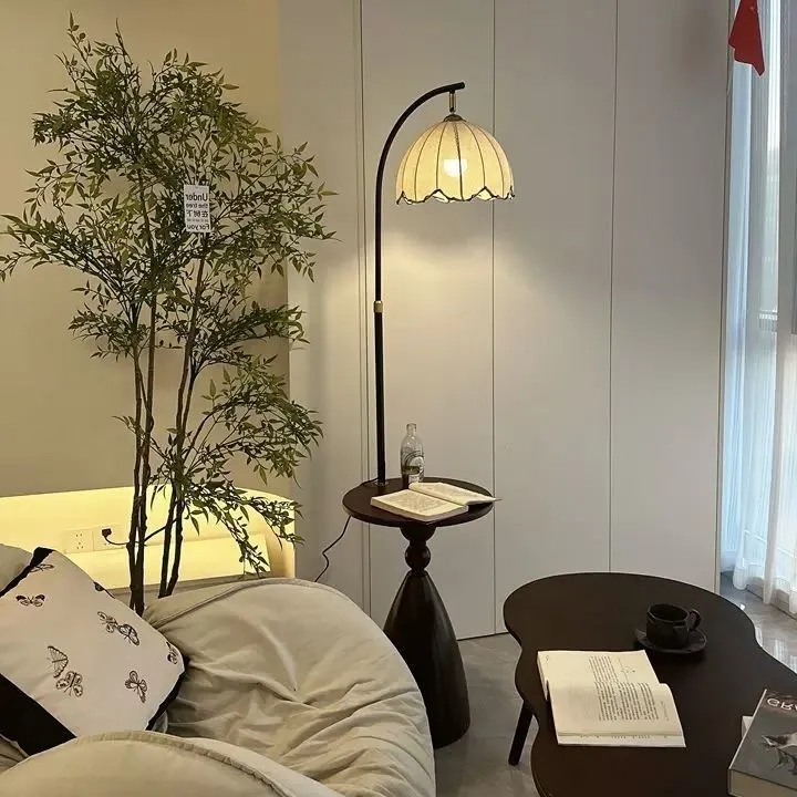 侘寂风落地灯客厅沙发旁卧室床头灯创意带茶几中古氛围灯立式台灯