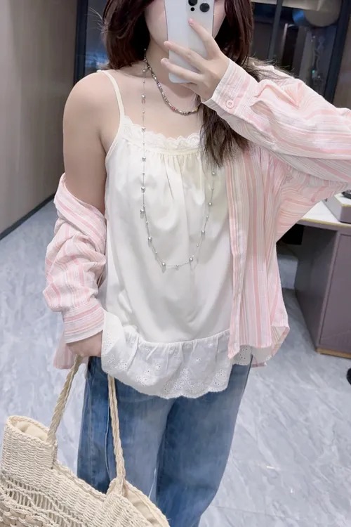 大码女装胖MM性感风宽松型背心吊带设计感气质纯欲风法式宽松728