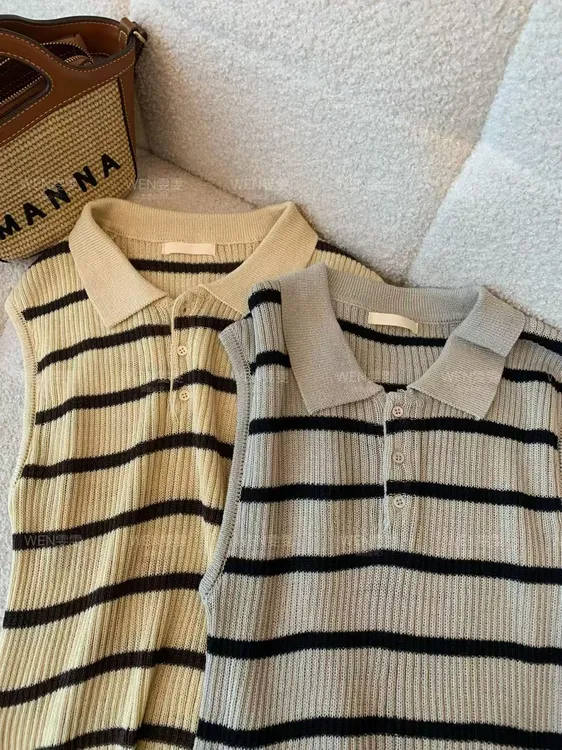 WEN 25新款韩系设计感条纹无袖针织衫上衣WWC0236