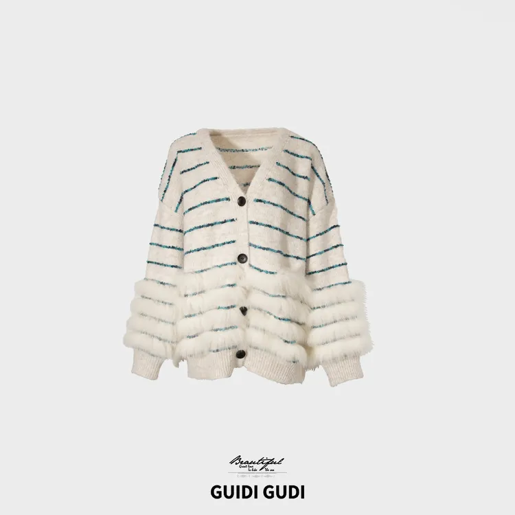 GUIDI GUDI【蘑菇云】横条纹云层感时尚外套/黄加蓝 