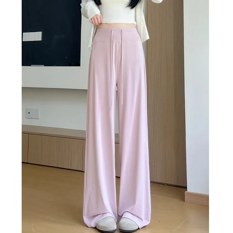 粉色防晒裤女夏季薄款2025新款高腰垂感显瘦小个子冰丝运动阔腿裤