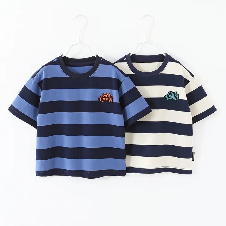 男童圆领条纹短袖T恤衫2025夏季儿童宽松半袖休闲上衣1356-1