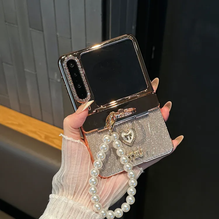 适用华为purax折叠屏手机壳千金风轻奢金色水波纹闪粉手提保护套