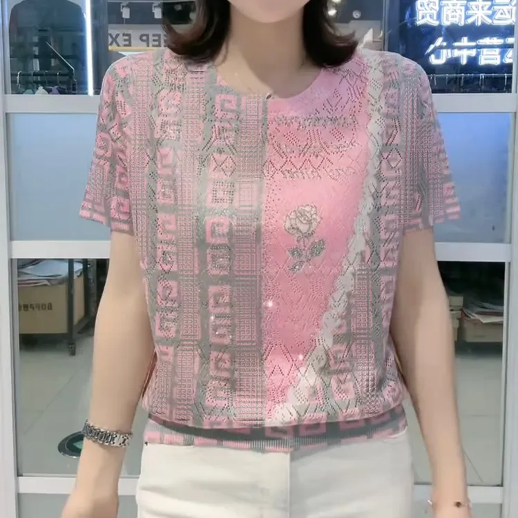 新款韩版时尚休闲百搭宽松显瘦圆领短袖印花上衣