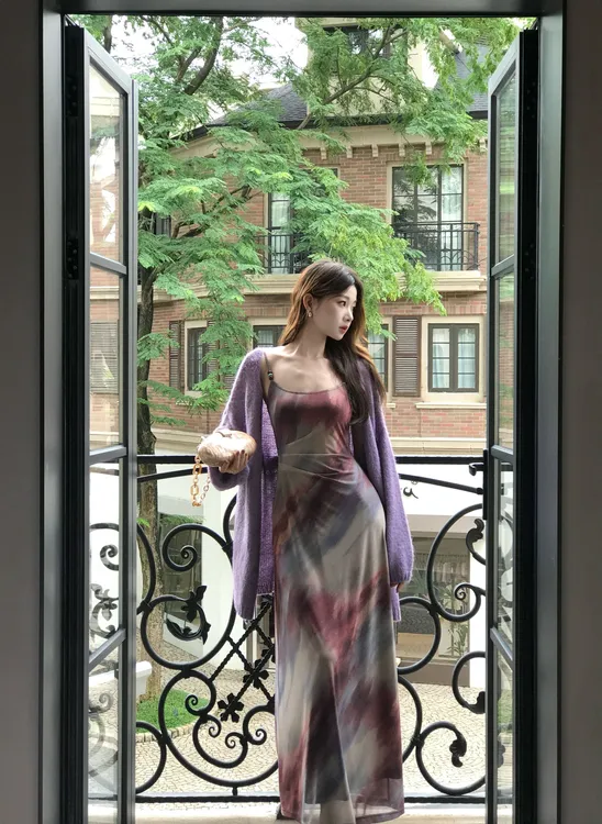 EIA一尧【莫奈画展】复古买手风晕染吊带连衣裙显瘦小众气质长裙女