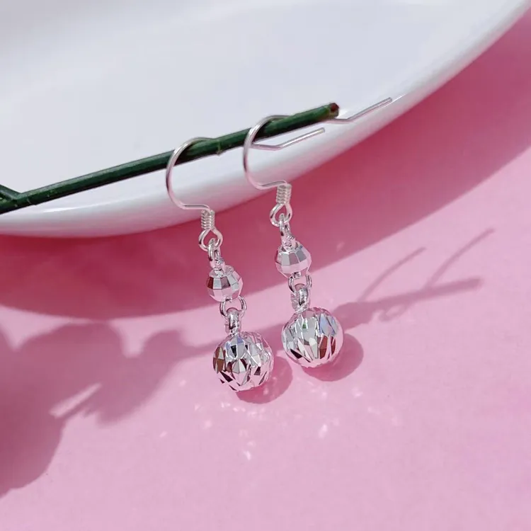 足银耳饰 转运珠网红耳环女时尚气质百搭999银耳圈防过敏短简约