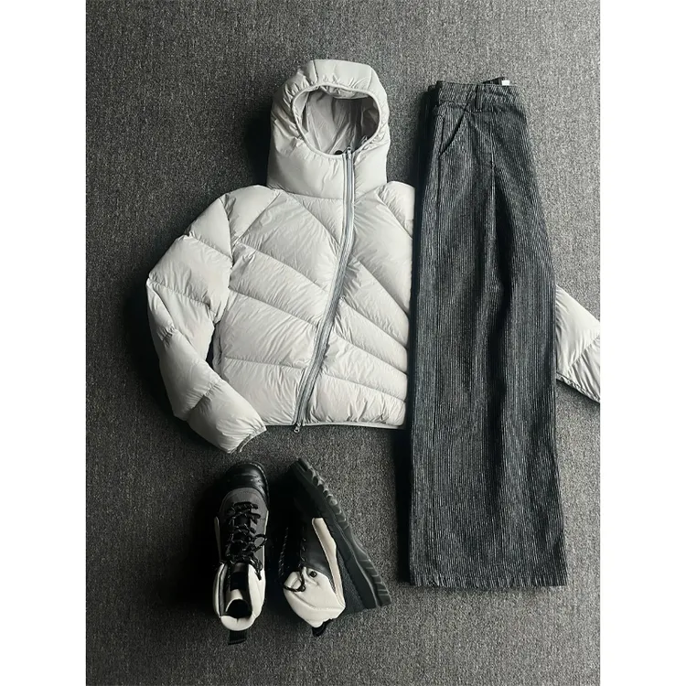 cleanfit放射线解构斜拉链连帽排骨棉服男冬季设计高级感灰色外套