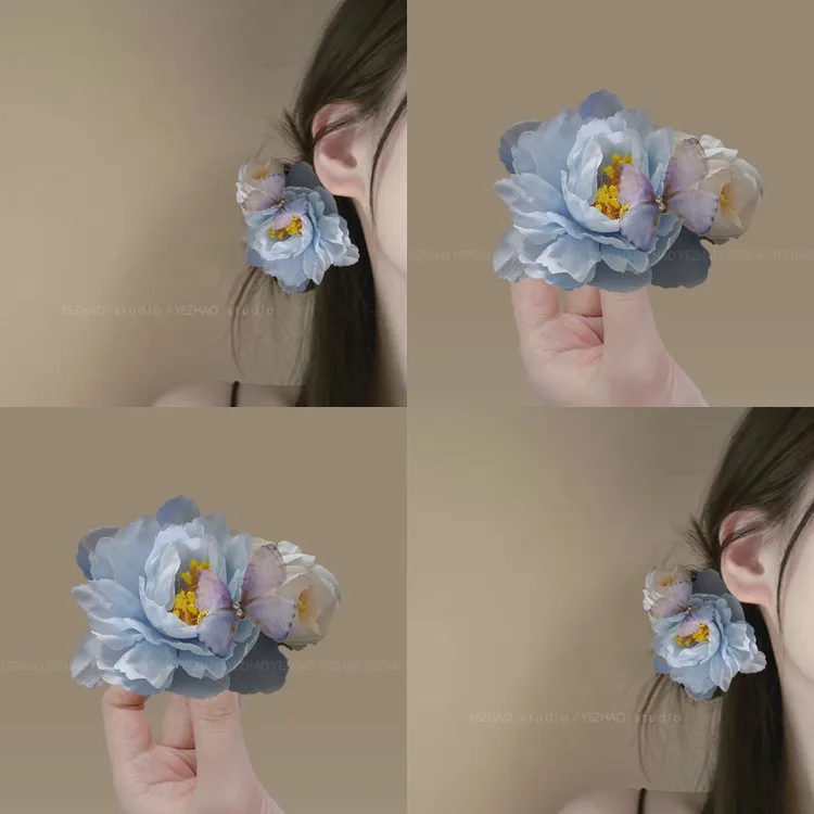 灵动如花~古风绢花牡丹花发夹汉服侧边夹甜美花朵头饰马面裙头饰
