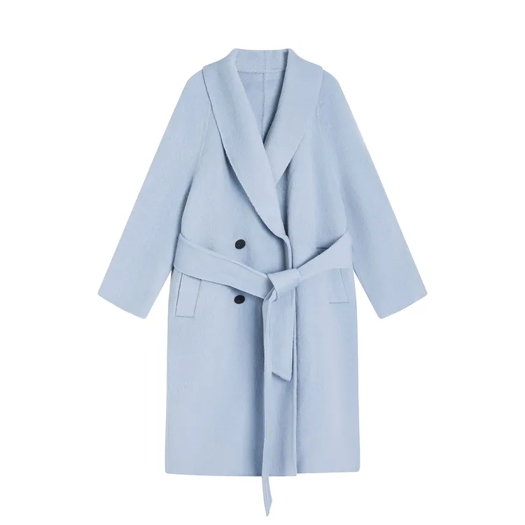 「​​蓝雾蝶踪​​」翻领长款绒毛呢外套秋冬设计师呢大衣2530