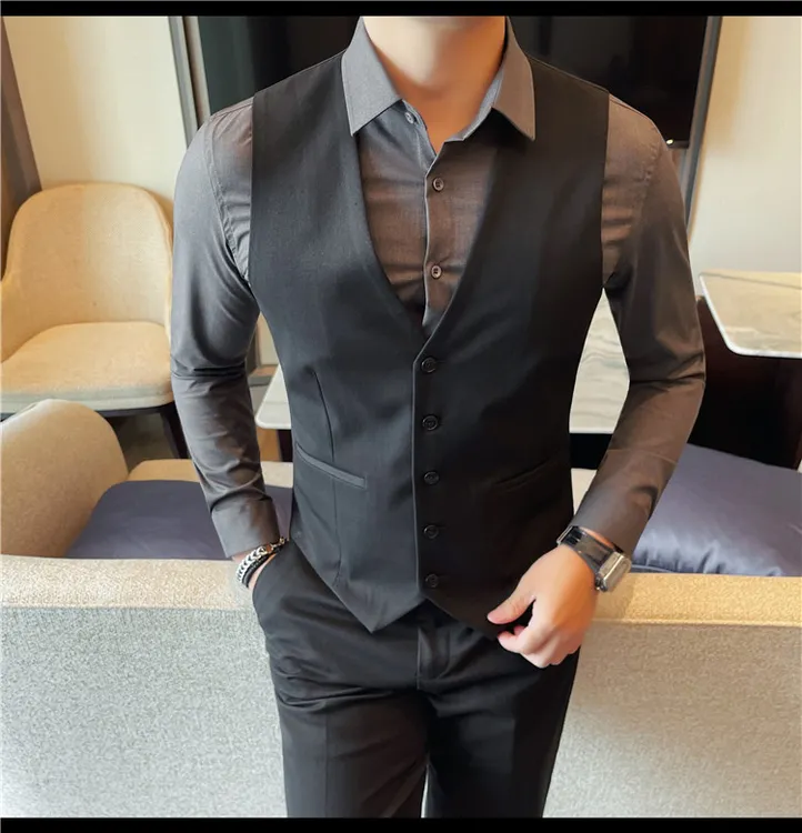 商务休闲男装帅气单排扣男士2025新款爆款休闲商务西服马甲短款