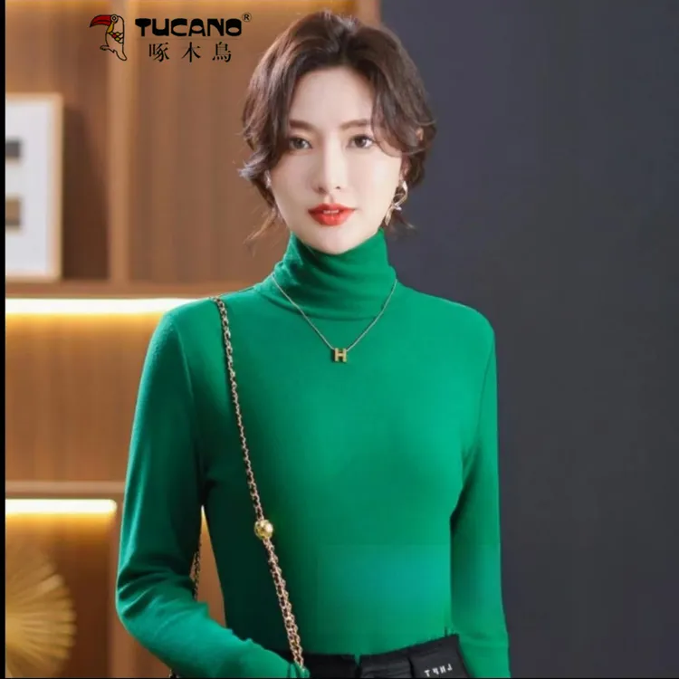 【啄木鸟】正品双面澳绒安可拉红高领打底衫女秋冬百搭气质修身内搭