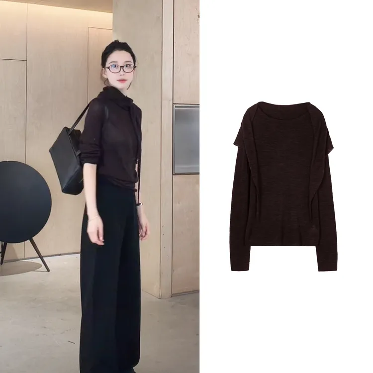 Z.blues【淡人叠穿风】骨感腔调三角巾长袖羊毛针织衫YZDFDG0328