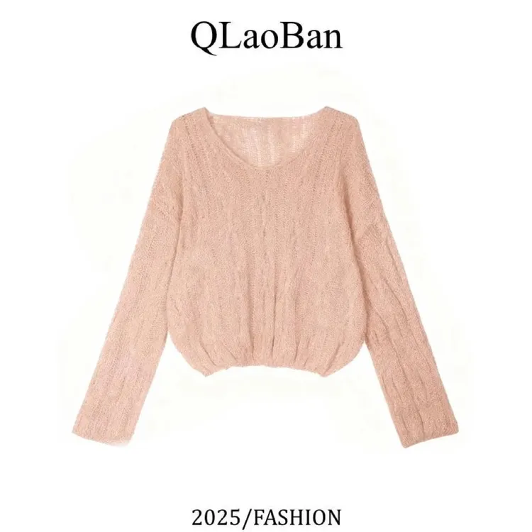 秋冬休闲百搭宽松设计感马海毛针织衫   0725