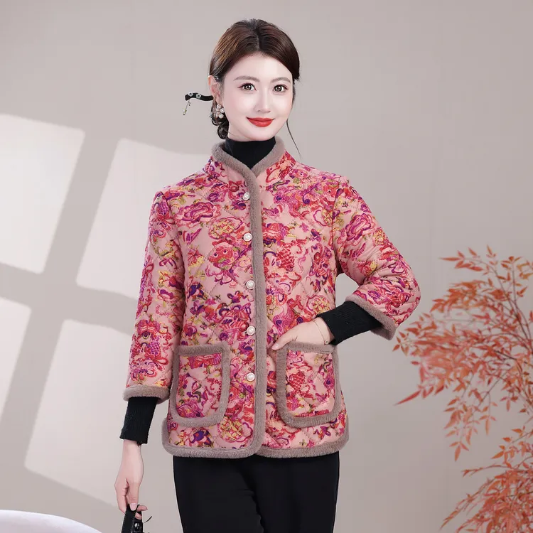 中老年人冬季棉袄女2025新款棉服中式复古加绒立领马甲中袖小棉袄