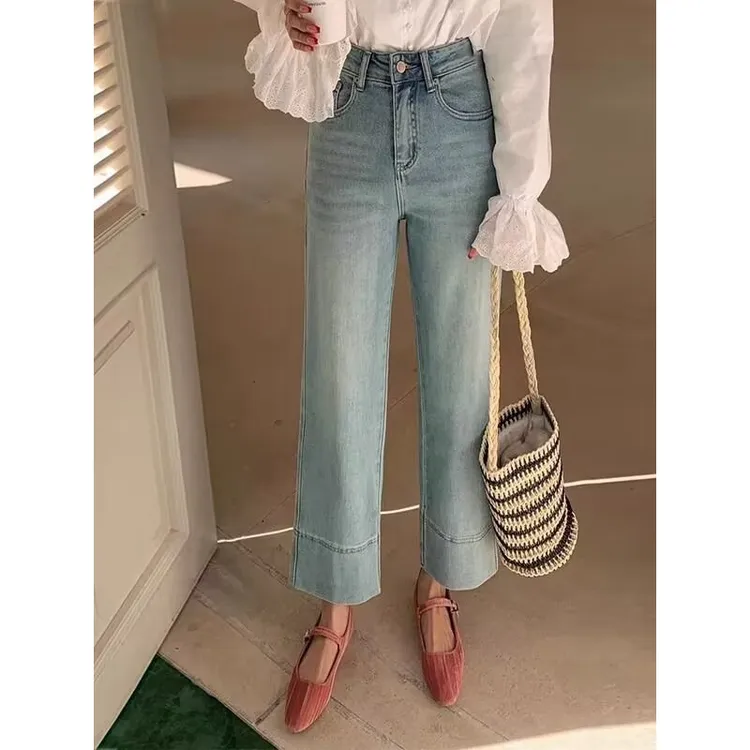 春夏大码女装宽松直筒复古九分牛仔裤胖mm显瘦气质韩版