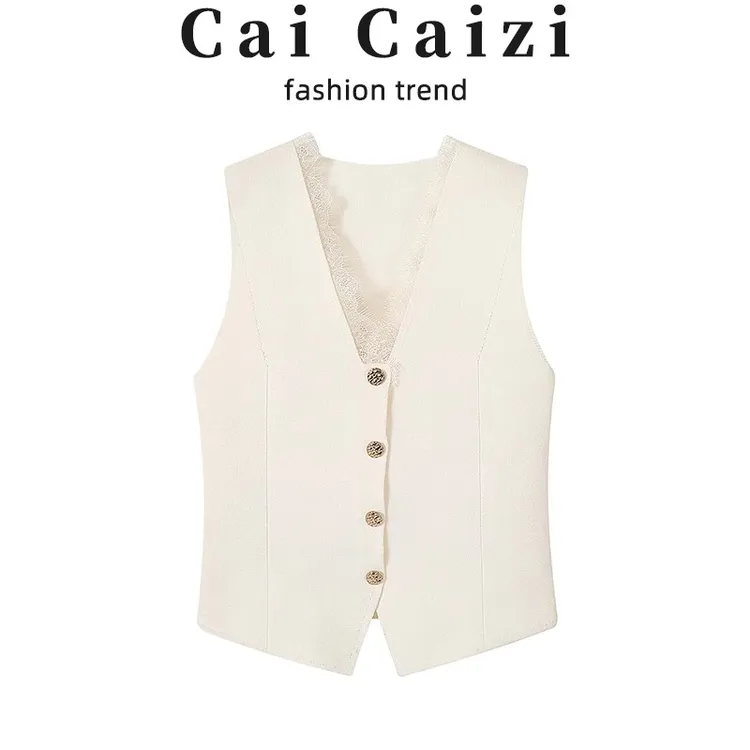 蕾丝v领针织马甲吊带背心女夏季2025新年款内搭打底无袖上衣外穿