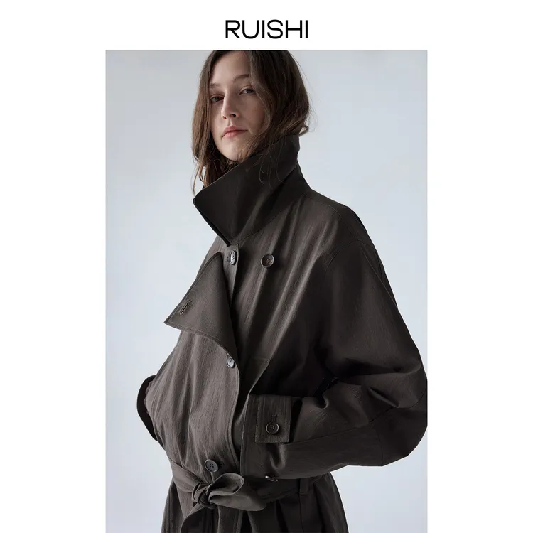 RUISHI芮时“秋日来信”双层门襟多领型纸感棉长短款风衣外套女秋