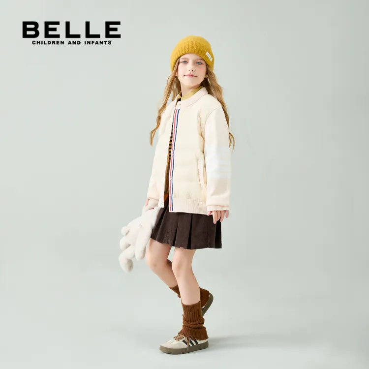 【大锅】BELLE百丽（亲子款）秋冬羽绒外套儿童针织休闲开衫轻盈保暖