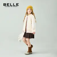 百丽女童秋冬针织羽绒服大童休闲风拼接款中大童轻薄保暖羽绒外套