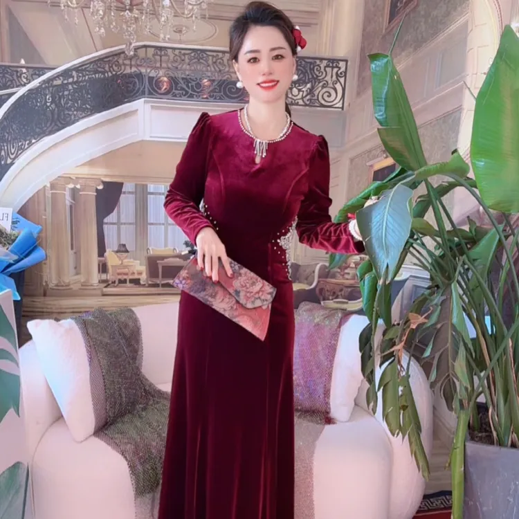 喜婆婆喜妈妈秋季新款进口韩国绒7分袖礼服