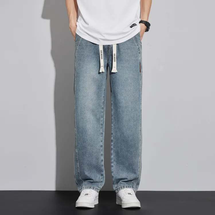 薄款宽松直筒复古牛仔裤2024春秋夏季男士阔腿休闲美式工装长裤子