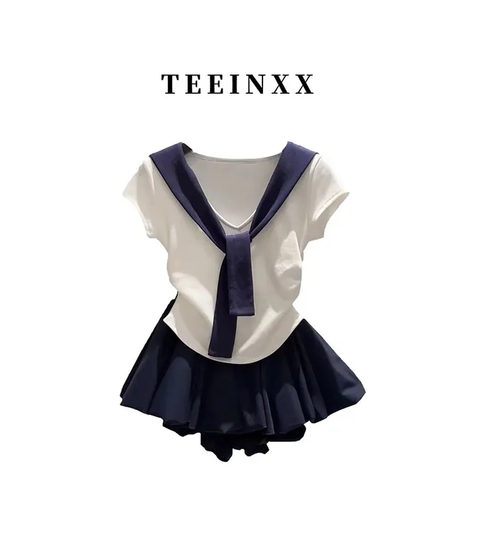 TEEINXX美式学院风辣妹修身两件套上衣裙子NZ309