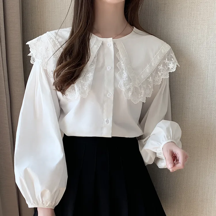 La Chapelle/拉夏贝尔衬衫女长袖秋新款2025灯笼袖娃娃领白衬衫女