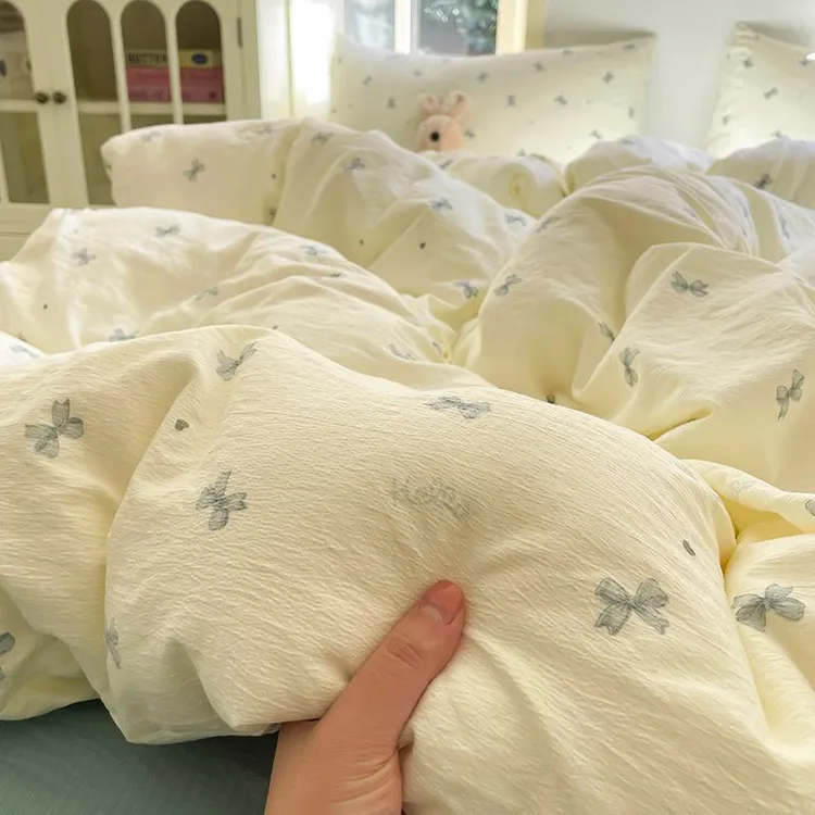 水星家纺适用2025新款双层纱四件套全棉纯棉被套床单学生宿舍