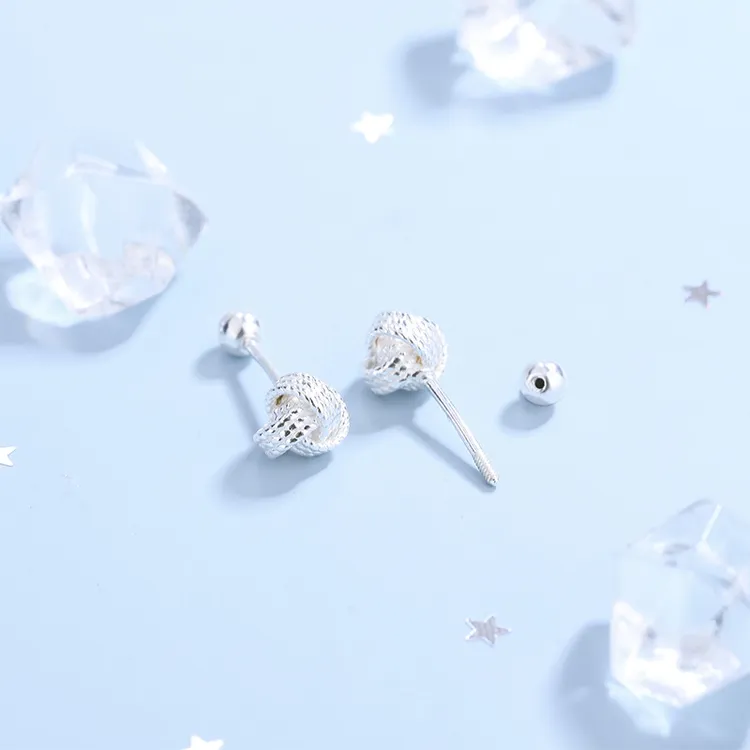 足银耳饰 S999足银环缠圆形拧螺丝耳钉女百搭耳钉免摘养耳洞礼物