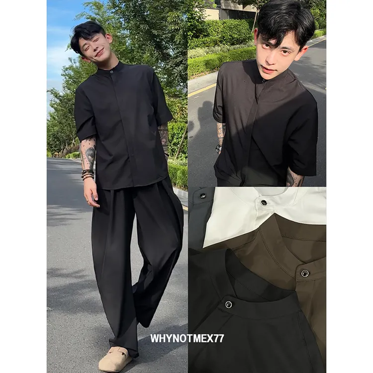 【序77】新中式男士夏装套装冰丝运动服垂坠衬衫西裤两件套