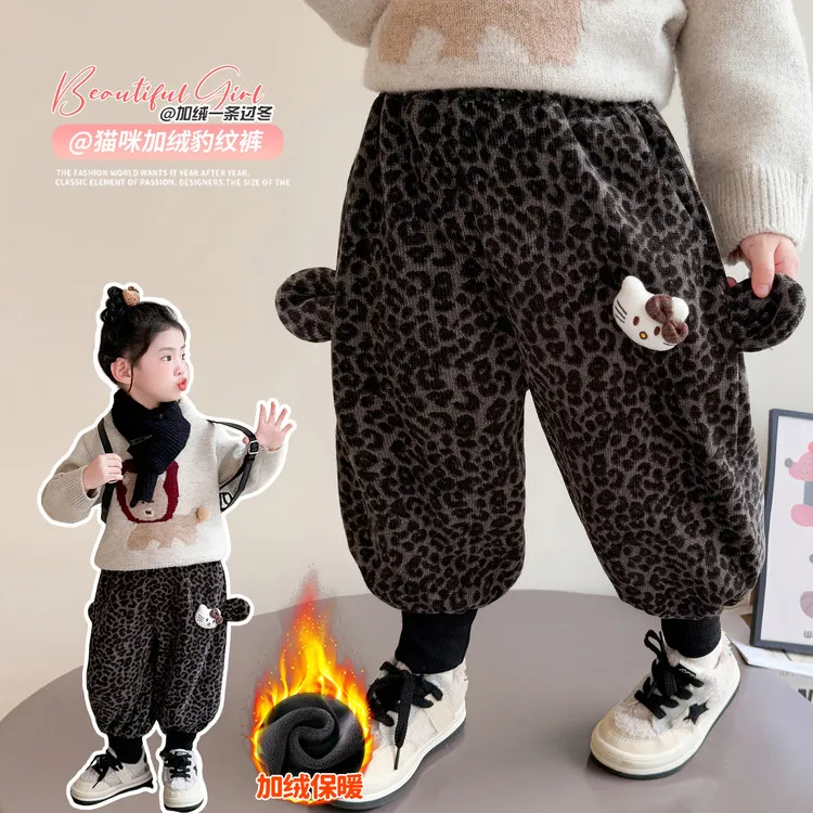 女童裤子中小童潮流儿童宝宝加厚加厚保暖小女孩棉裤豹纹冬季过冬