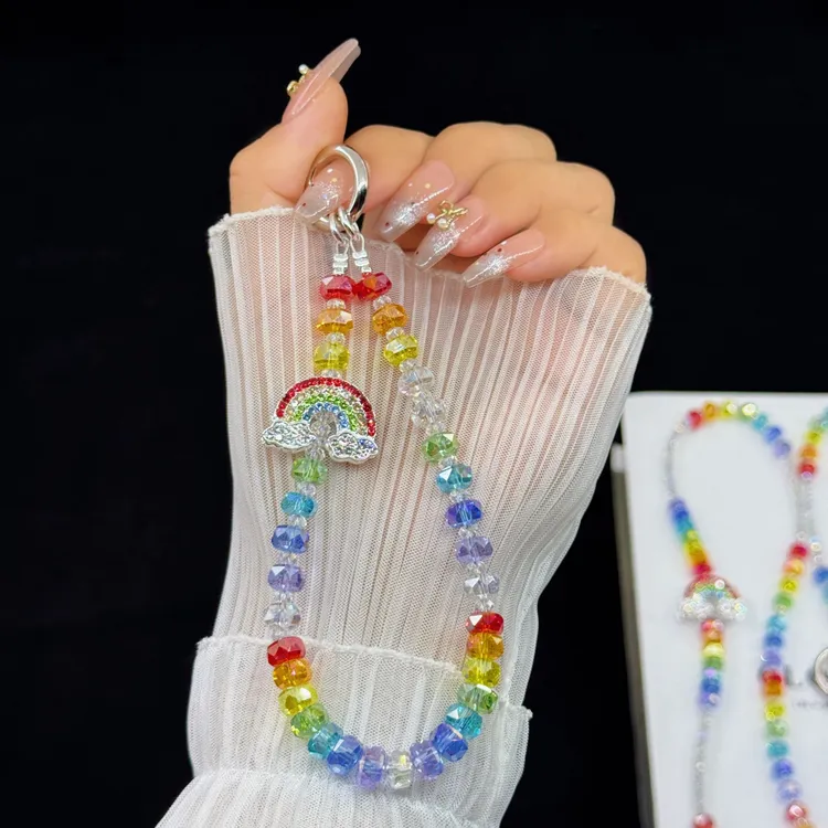 手机挂件多巴胺彩虹斜背重工手机链时尚防摔手机壳斜挎链短链挂绳