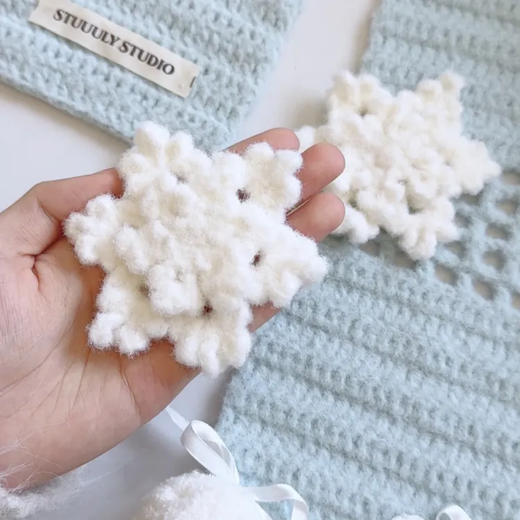 Stuuuly手工 雪花围巾冬日雪球2mm小糯米毛绒编织diy材料包