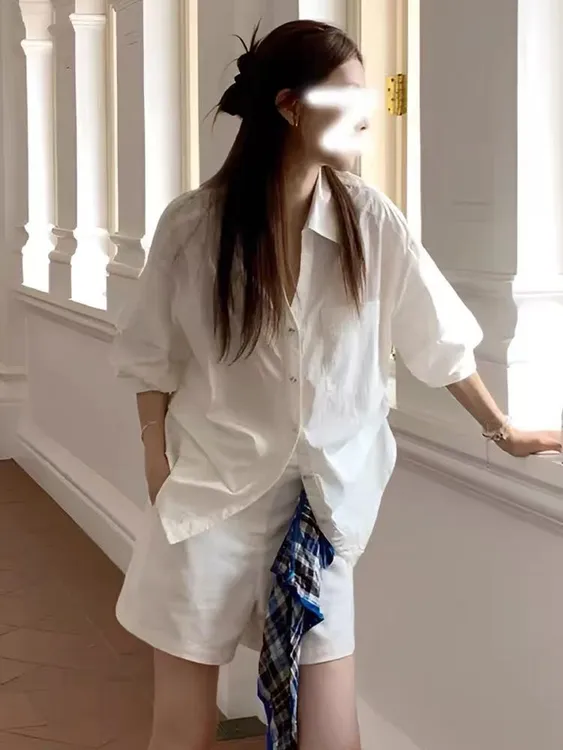 【全额运补】会凹造型的白衬衫秋季百搭休闲翻领泡泡袖收腰衬衣101