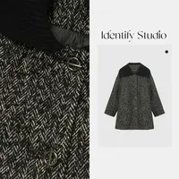  IDENTIFY冬季中长款气质老钱羊毛拼接翻领外套25AWSS1213025