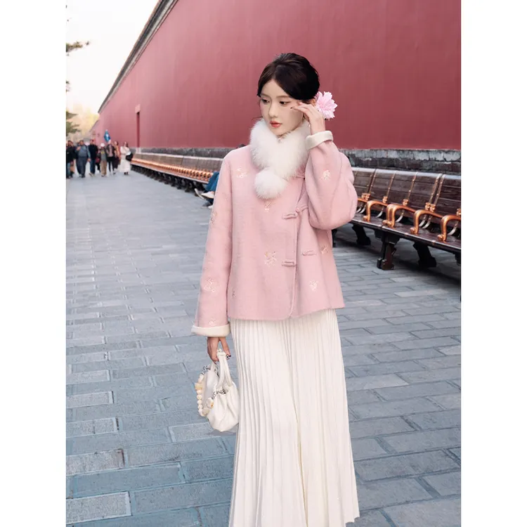 SHAOER【花间令】新中式国风刺绣宽松双面呢子大衣女S725Z19657