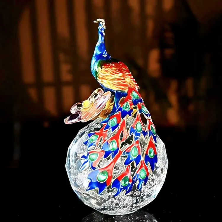 孔雀水晶球家饰珐琅彩工艺品富贵摆件家居装饰酒柜摆设乔迁礼品