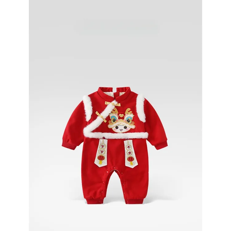 婴儿衣服秋冬装婴幼儿连体衣宝宝周岁礼服加绒国风过年拜年服冬季