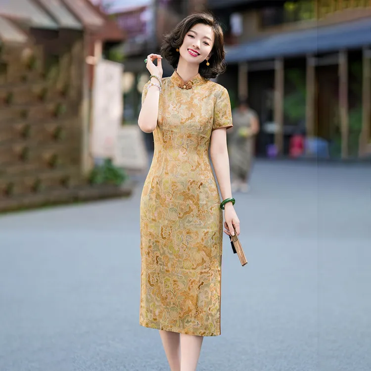 西子/【麒麟】重磅桑蚕丝香云纱麒麟提花花罗高定旗袍/QPTJ192