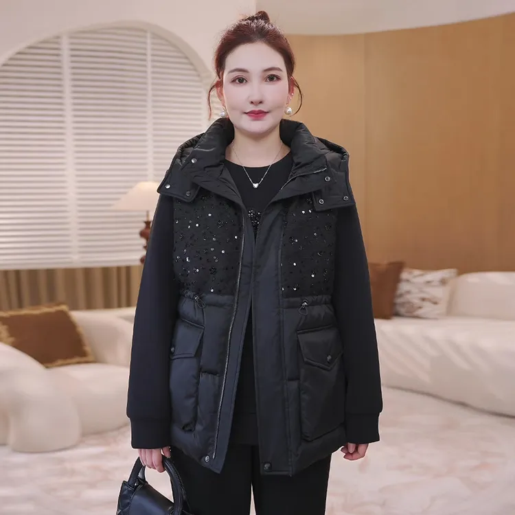 【90白鸭绒收腰马甲】MsShe大码女装冬新珠片粗花呢羽绒S~B2510026