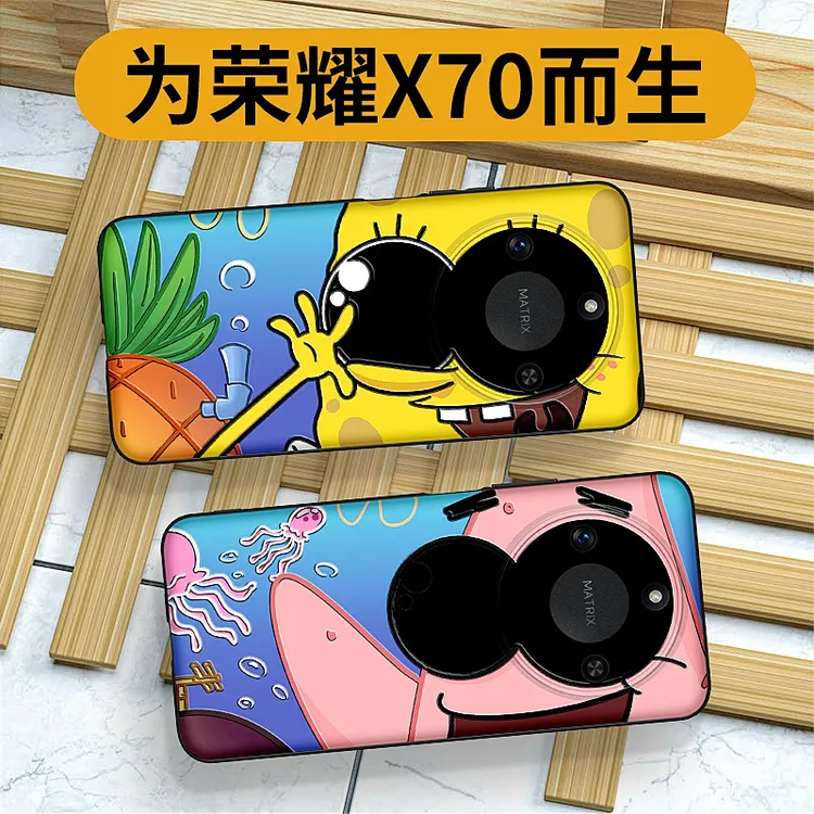 大眼海绵宝宝适用荣耀X70手机壳动漫风趣X60Pro卡通个性x5