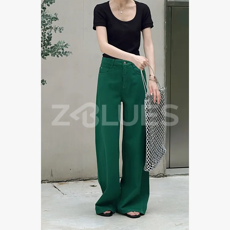 Z.blues【彩牛的夏天】设计师款复古森林绿梯形牛仔裤YZRCFS1007