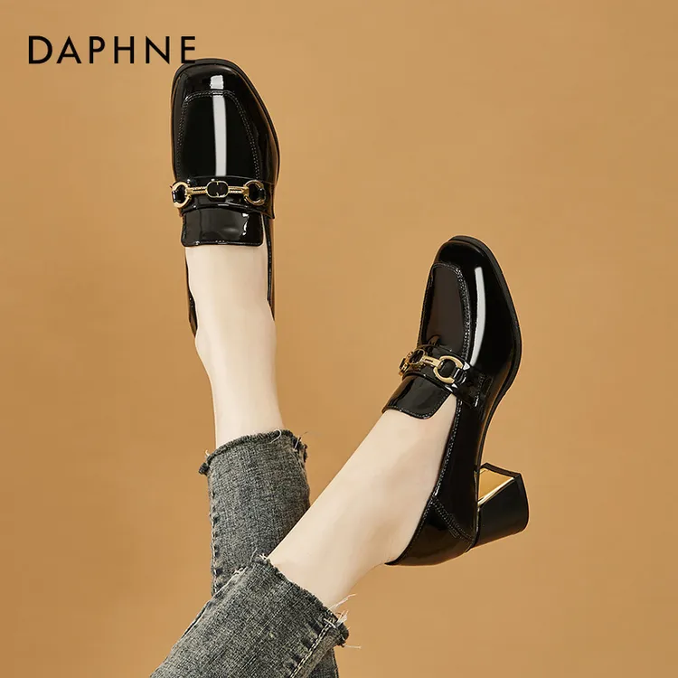 达芙妮2025新款流行乐福鞋女鞋子高跟鞋爆款春秋季小皮鞋女款单鞋