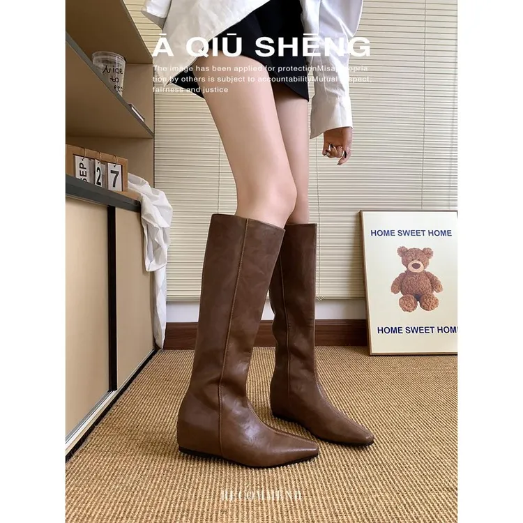 2025年秋冬小个子内长靴女骑士靴子显瘦方头骑士靴百搭直筒靴