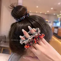 轻奢发圈小米珠水晶头绳女高弹力网红时尚扎头发新款盘丸子头皮筋