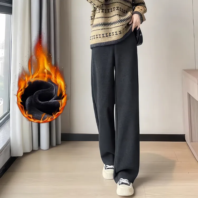 灰色羊绒阔腿裤女秋冬2025新款高腰糯米裤九分裤加绒羊毛呢直筒裤