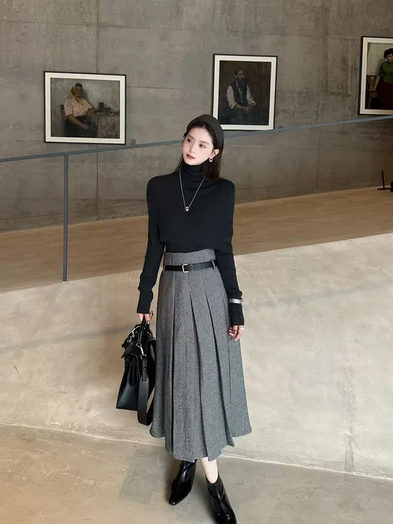 R123354W长袖女针织常规款斗篷款针织衫百搭针织衫半高领