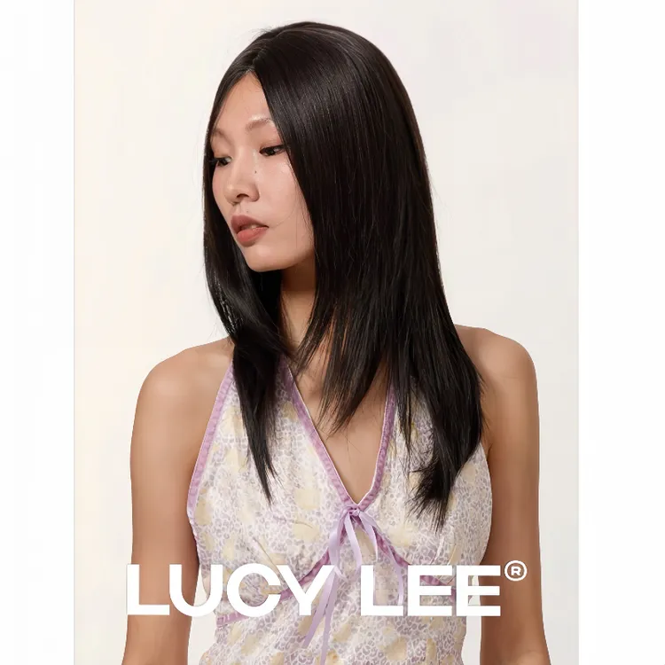 LUCYLEE【免修剪-黑色瑞秋中长款】精修黑茶中分黑长直假发头套推荐